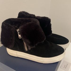 Alex + Alex Black Suede Faux Fur Zip Ankle Boots